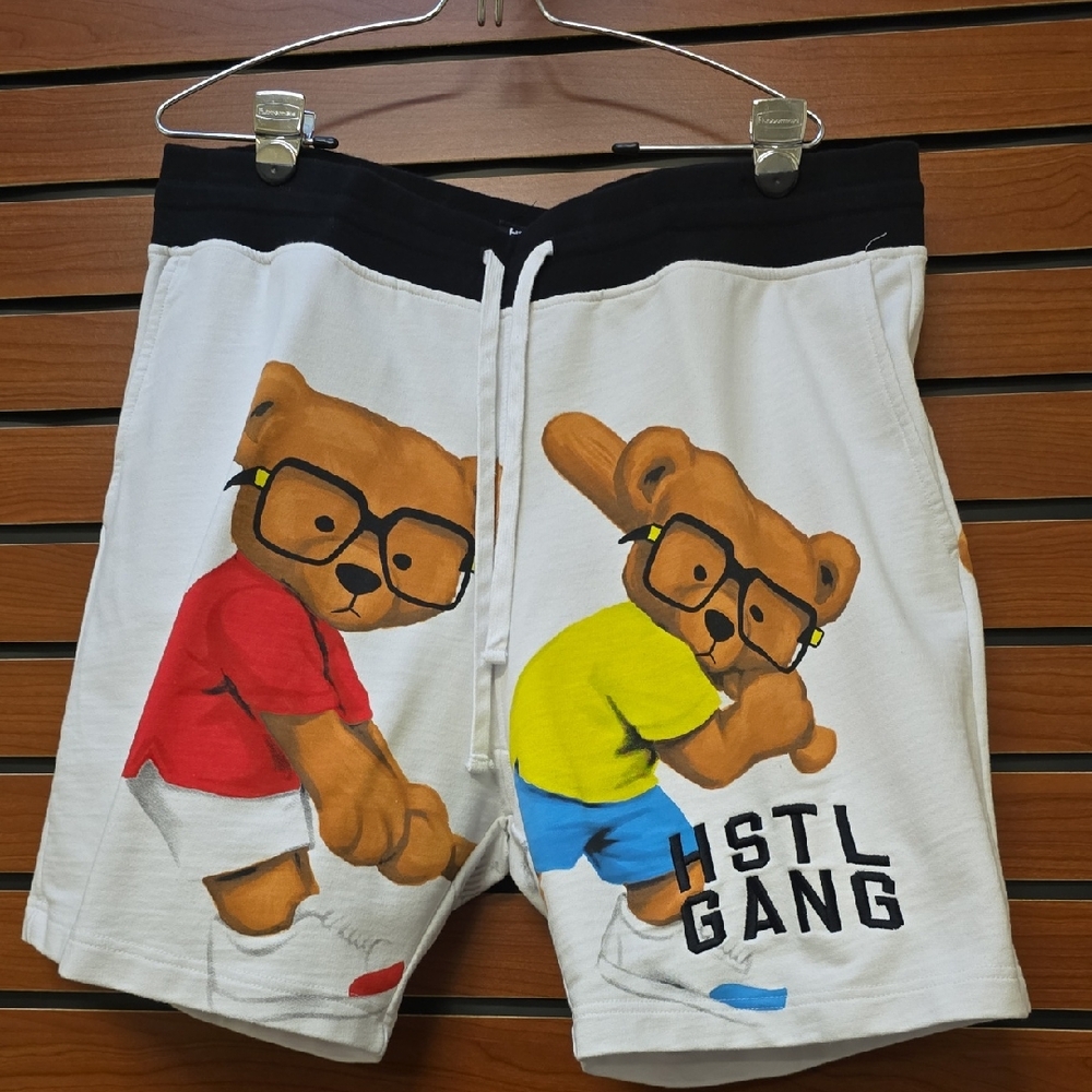 Hustle Gang Kids Bear Graphic Shorts - White, Black, Red, Yellow, Blue